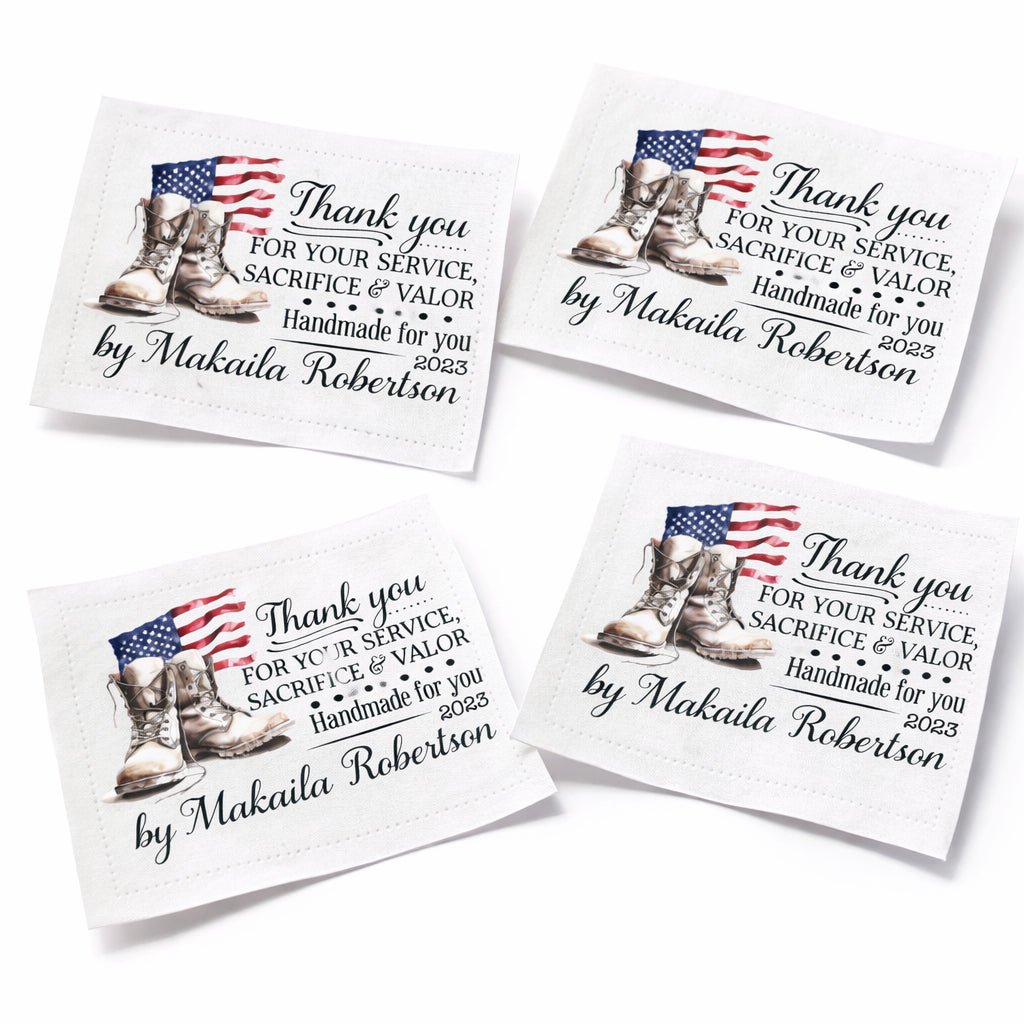 Patriotic Quilt Label – Thank You for Your Service – Personalized Military Quilt Tag – Custom Name & Year – Cotton Sew - On Label - Jammin Threads