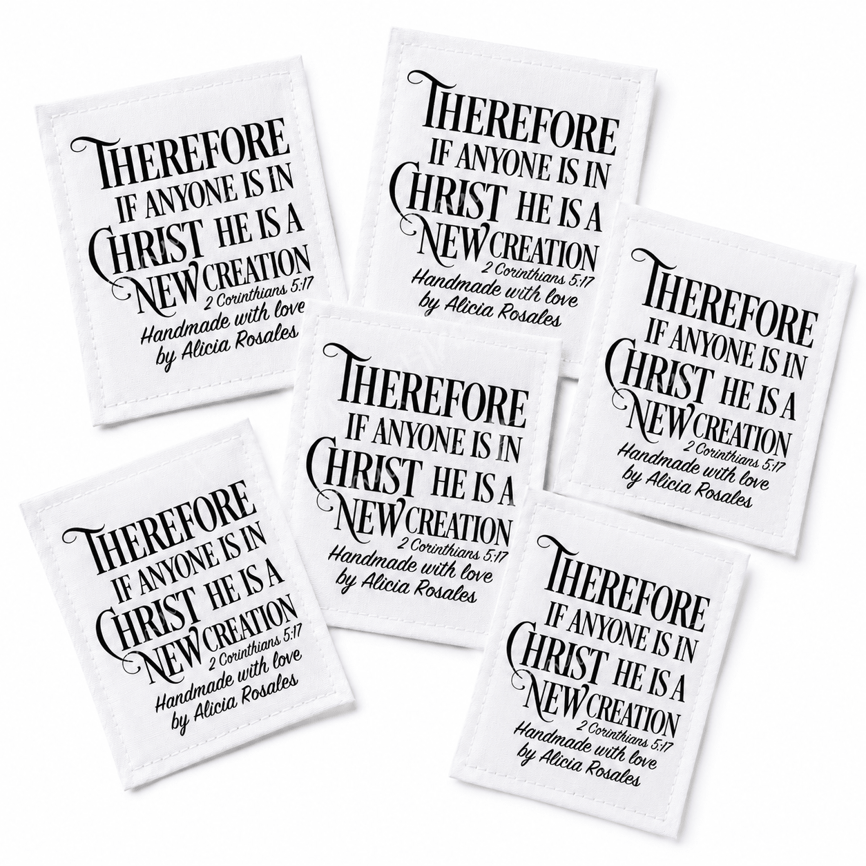 Personalized 2 Corinthians 5:17 Quilt Label | “Therefore If Anyone Is in Christ” Custom Maker Quilt Tag - Jammin Threads