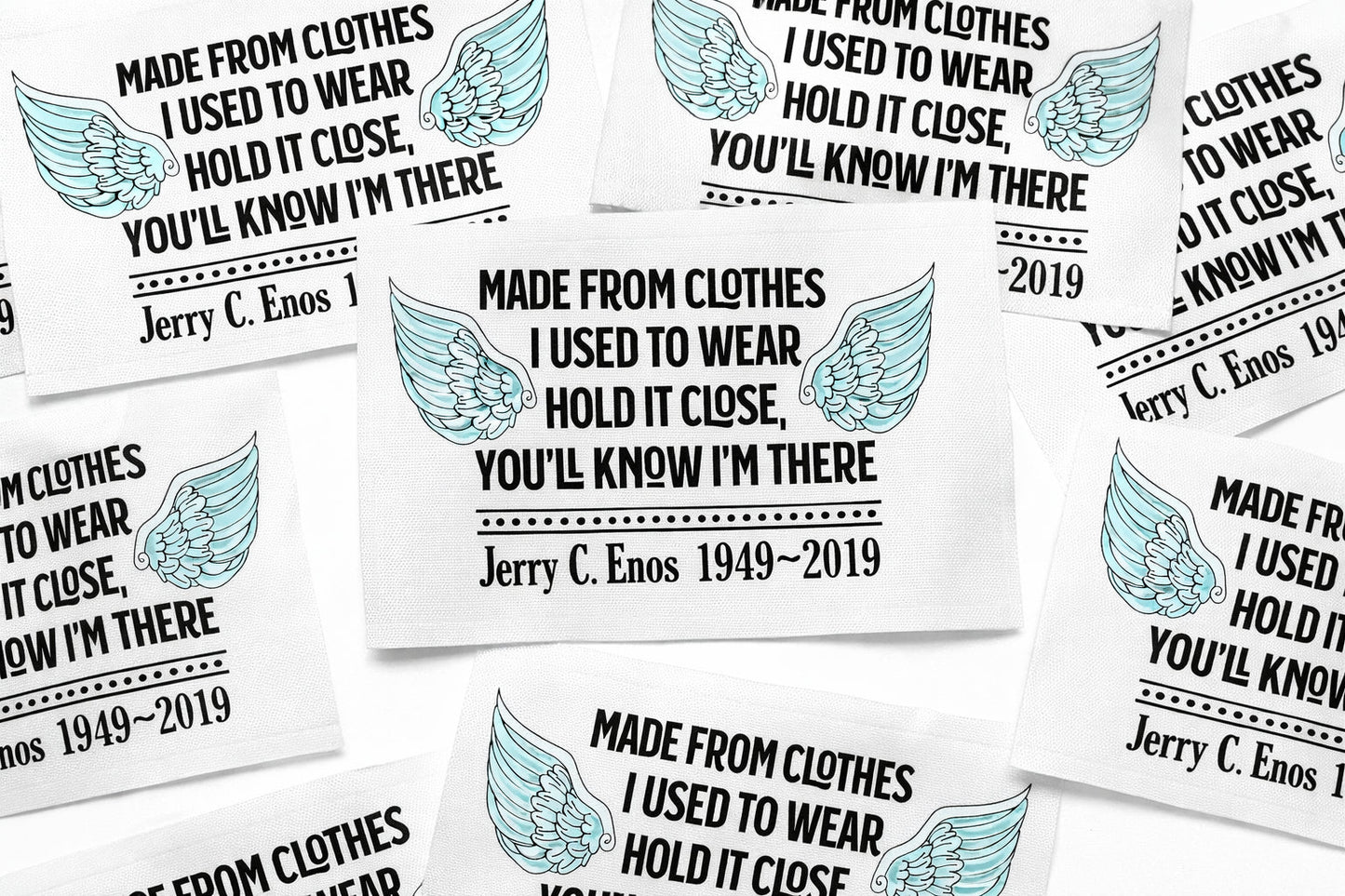 Personalized Angel Wing Memory Quilt Label – “Made From Clothes I Used to Wear” Memorial Quilt Label with Name and Dates – Custom Remembrance Quilt Label 3 x 4" - Jammin Threads