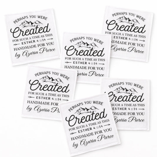 Personalized Bible Verse Quilt Label – Esther 4:14 “Created for Such a Time as This” – Christian Quilt Label – 6 per Sheet – 2.5" x 2.5" - Jammin Threads