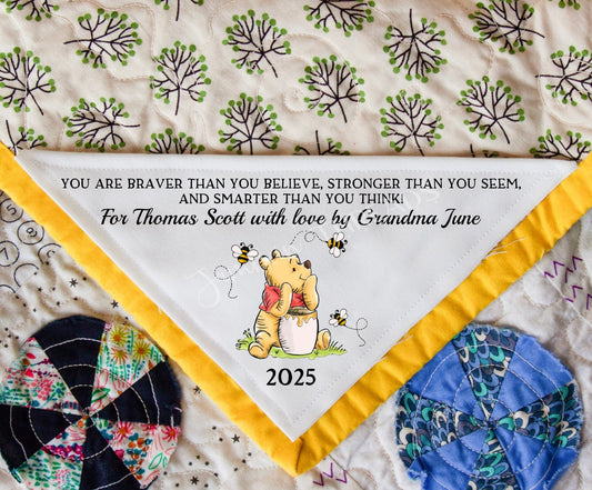 Personalized Corner Quilt Label – Classic Winnie the Pooh (5x5") - Jammin Threads