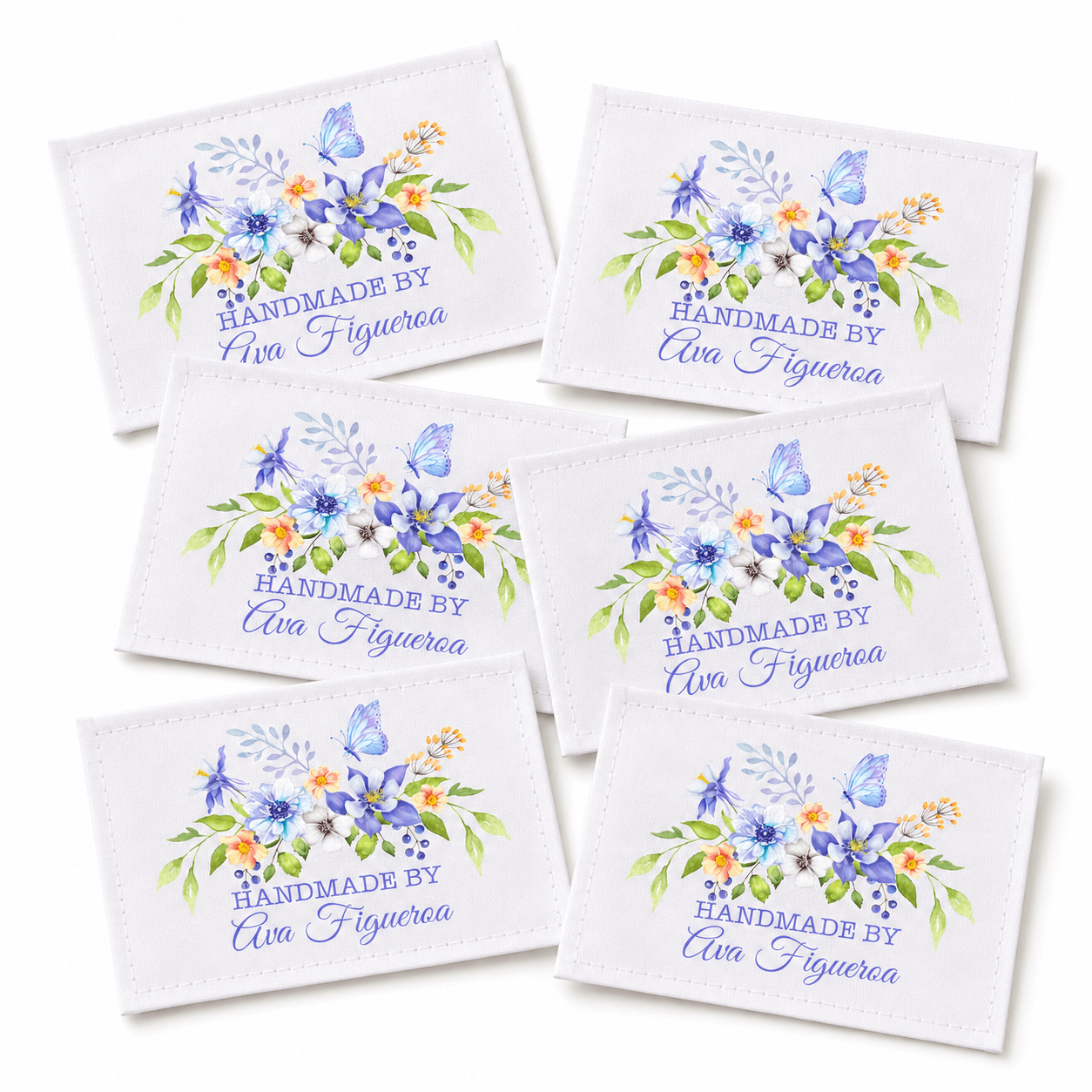 Personalized Handmade By Quilt Label with Flowers and Butterfly – Custom Quilt Label with Maker Name - Jammin Threads