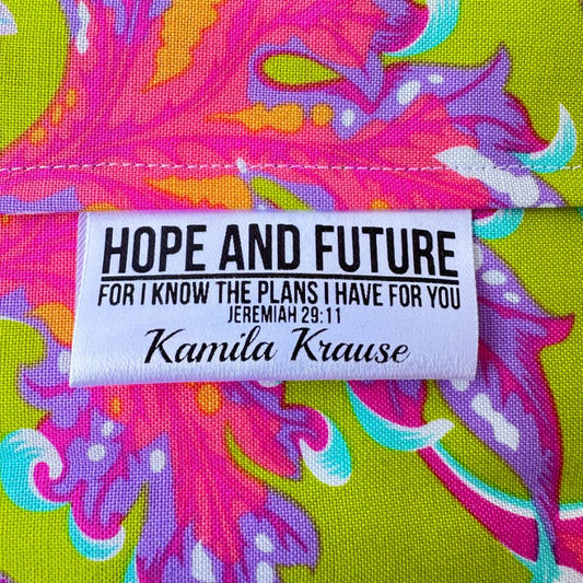 Personalized Inspirational Satin Quilt Tag – Jeremiah 29:11 | Baby Quilt Tag - Jammin Threads