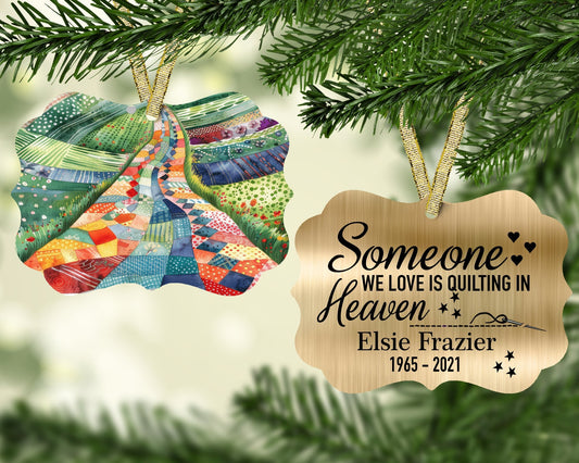Personalized Memorial Quilting Ornament – Someone We Love Is Quilting in Heaven - Jammin Threads