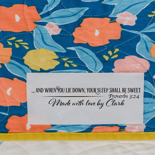 Personalized Quilt Label – “And When You Lie Down, Your Sleep Shall Be Sweet” Proverbs 3:24 - Jammin Threads