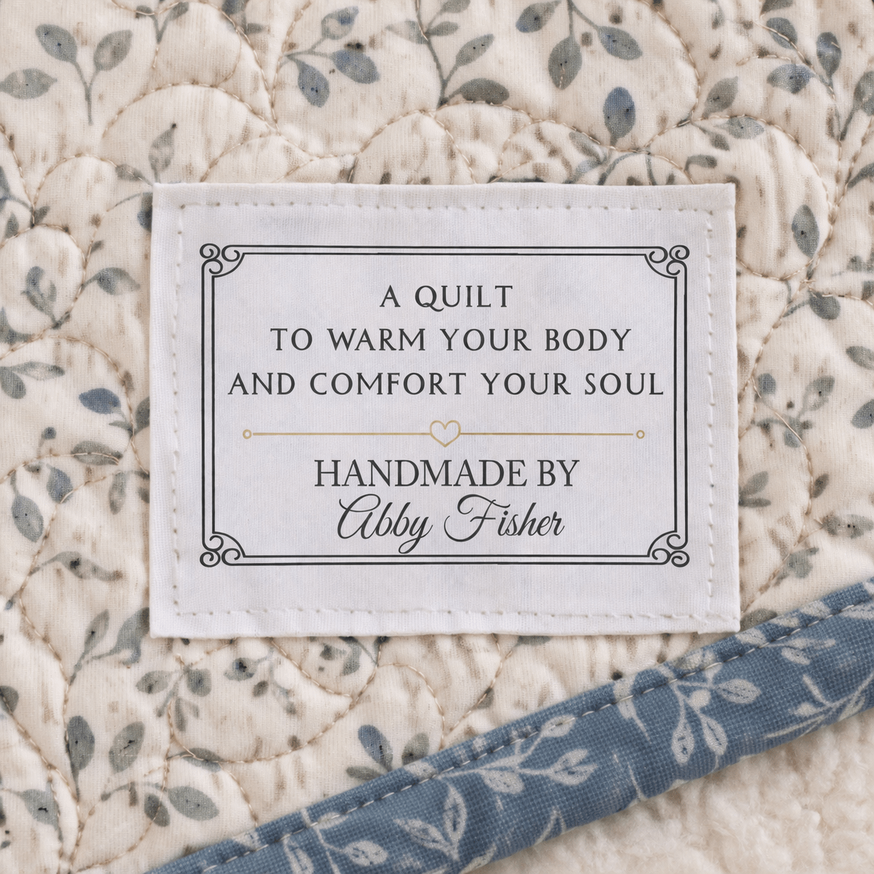 Personalized Quilt Label – “Warm Your Body & Comfort Your Soul” – Custom Quilt Tag with Maker Name – 6 per Sheet – Cotton or Polyester – 3 x 1.75" - Jammin Threads