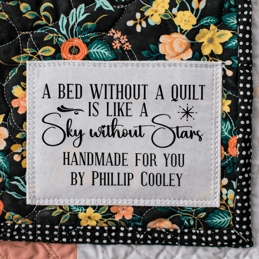 Personalized Quilt Quote Label – “A Bed Without a Quilt Is Like a Sky Without Stars” – Custom Handmade Quilt Label – 6 Labels per Sheet - Jammin Threads