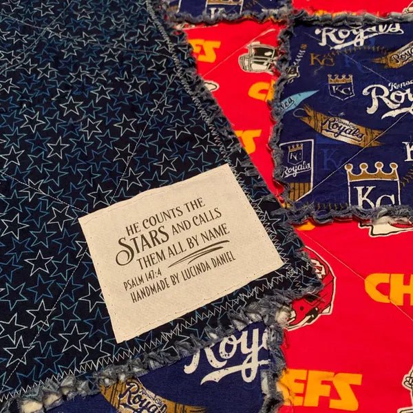 Personalized Quilt Quote Label – “A Bed Without a Quilt Is Like a Sky Without Stars” – Custom Handmade Quilt Label – 6 Labels per Sheet - Jammin Threads