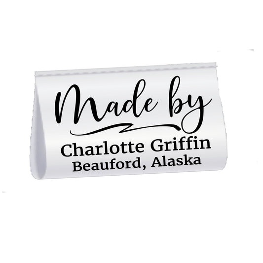 Personalized Satin Quilt Label – Made By Custom Name & Location Tag – Sew In Fabric Label (Fold Over) - Jammin Threads