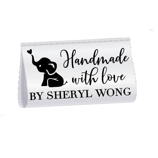 Personalized Satin Quilt Label with Elephant – Handmade with Love Tag – Custom Name Sew - In Label (Set of 25) - Jammin Threads