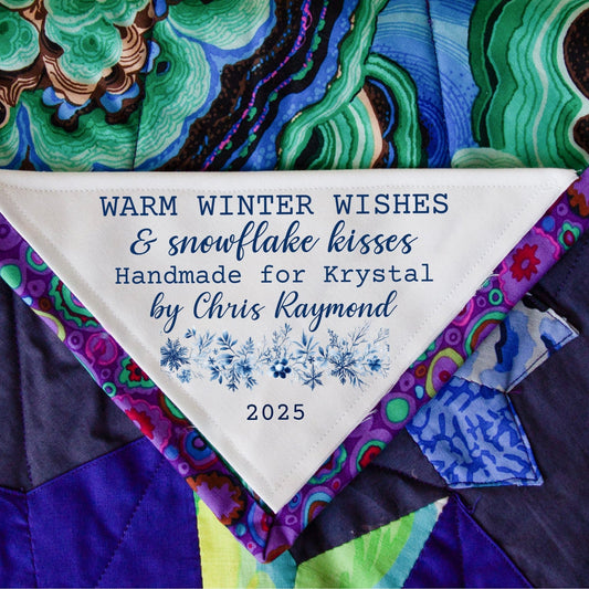 Personalized Winter Quilt Label – “Warm Winter Wishes and Snowflake Kisses” – 5x5" Corner Tag - Jammin Threads