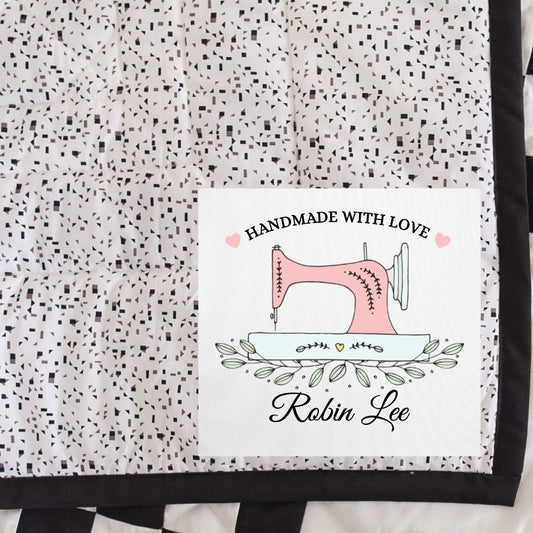 Pink Sewing Machine Quilt Labels. Sheet of 6 Labels on cotton only. - Jammin Threads