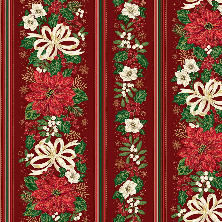 Poinsettias at Christmas Quilt Fabric Border Strip Red Foil CF17637-RED - Jammin Threads