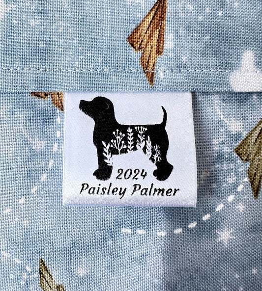 Puppy Dog Satin Labels. 1 inch satin quilt labels and tags - Jammin Threads