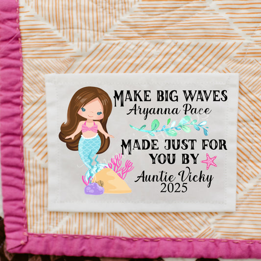 Make Big Waves Little Mermaid Single Custom Quilt Label for Children