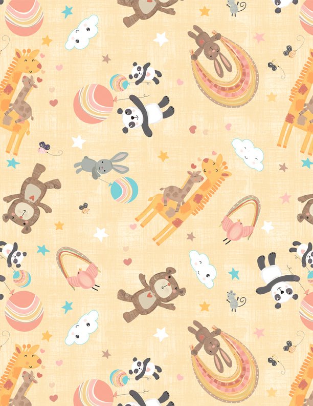 Rainbow Dreams Quilt Fabric Animals Toss Yellow by Jenny Faw 3073 43019 553 - Jammin Threads