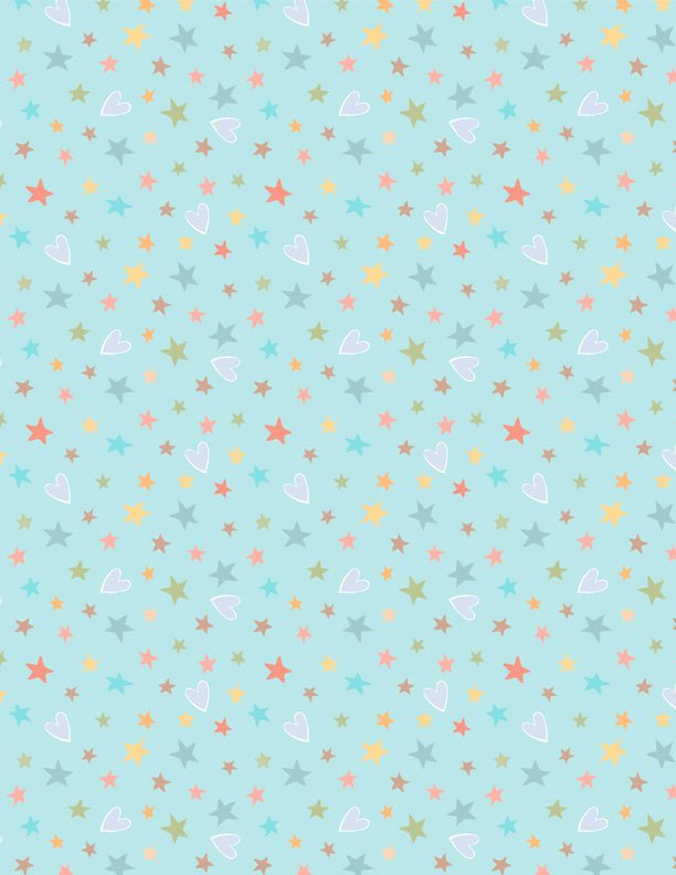 Rainbow Dreams Quilt Fabric Stars and Hearts Blue by Jenny Faw 3073 43022 453 - Jammin Threads