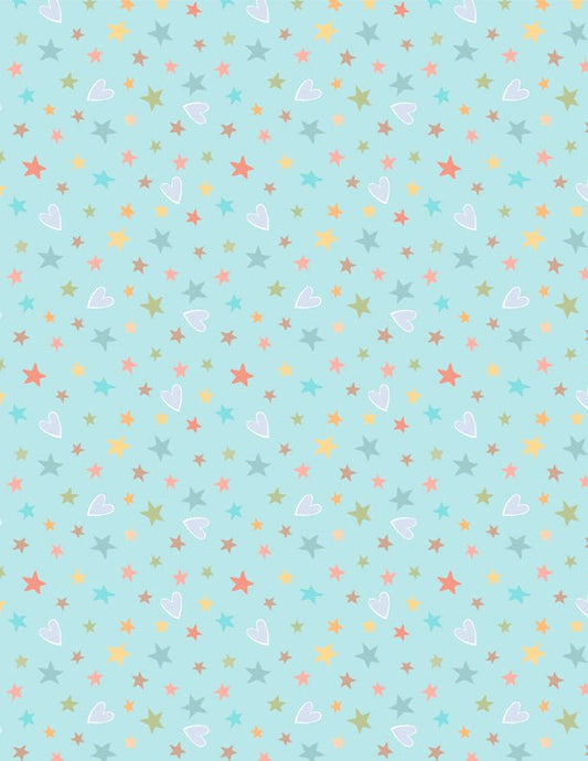Rainbow Dreams Quilt Fabric Stars and Hearts Blue by Jenny Faw 3073 43022 453 - Jammin Threads