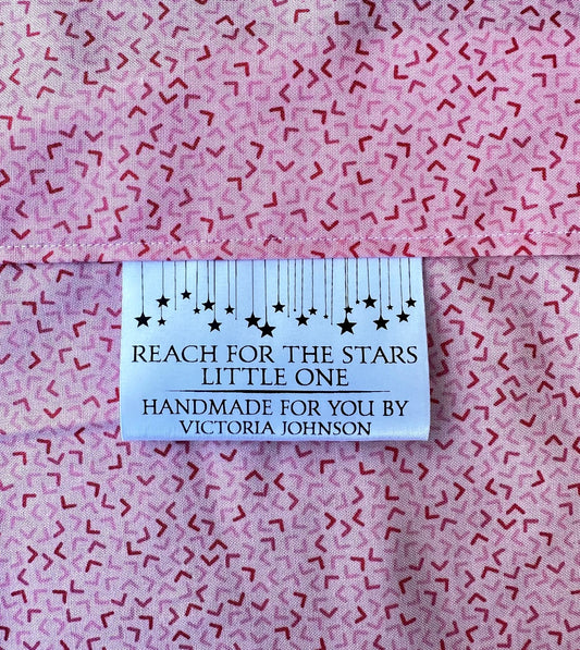 Reach for the Stars, Little One. Personalized satin quilt tags - Jammin Threads
