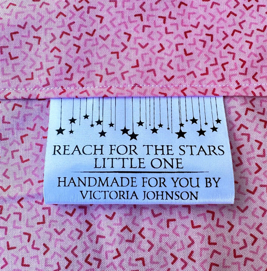 Reach for the Stars, Little One. Personalized satin quilt tags - Jammin Threads