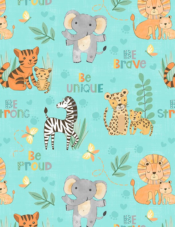 Safari Snuggles Baby Quilt Fabric Critters All Over Teal by Jenny Faw 3073 42029 785 - Jammin Threads