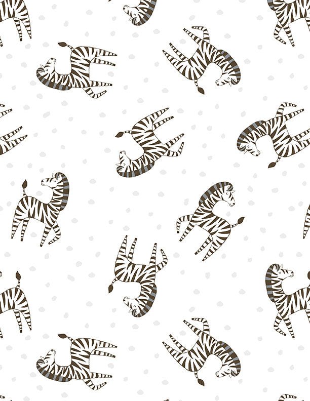 Safari Snuggles Baby Quilt Fabric Zebra Toss White by Jenny Faw 3073 42031 191 - Jammin Threads