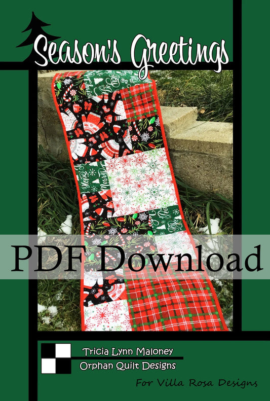 Season's Greeting Table Runner Pattern by Orphan Quilt Designs (PDF Downloadable Version) - Jammin Threads