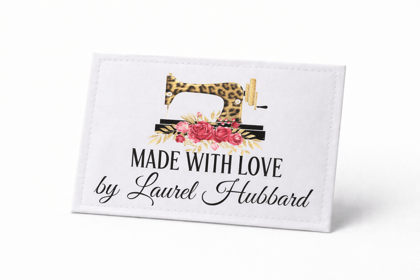 Sewing Machine Quilt Label – “Made with Love” Personalized Quilt Tag – Cheetah Print Sewing Label – Custom Quilting Label - Jammin Threads