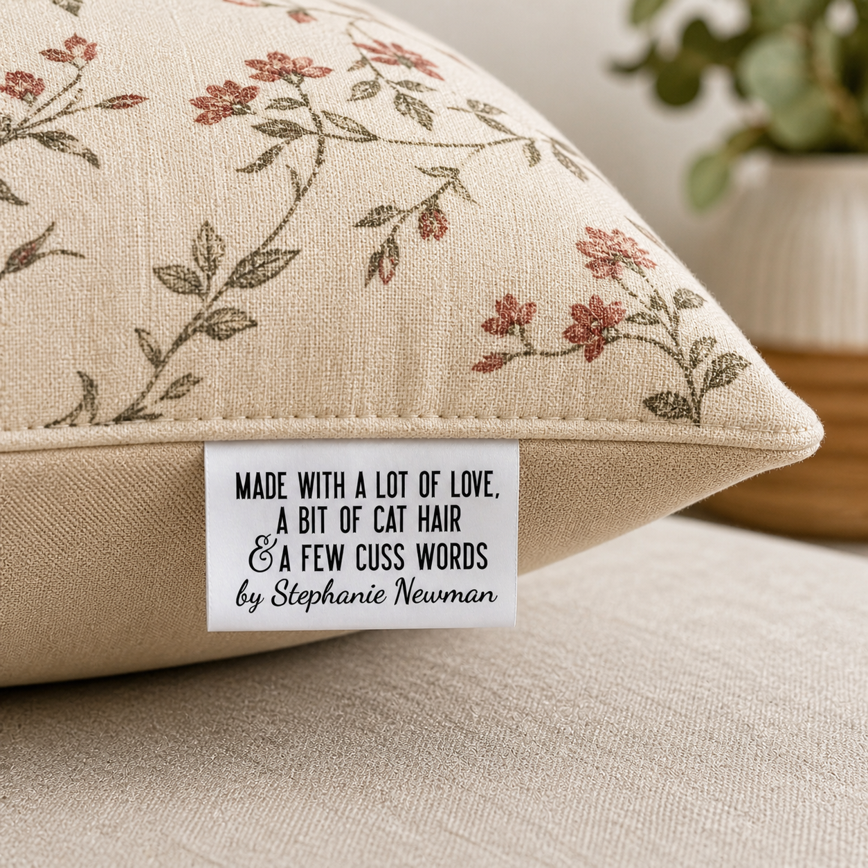 “Made With a Lot of Love, a Bit of Cat Hair & a Few Cuss Words” Fold-Over Satin Tags
