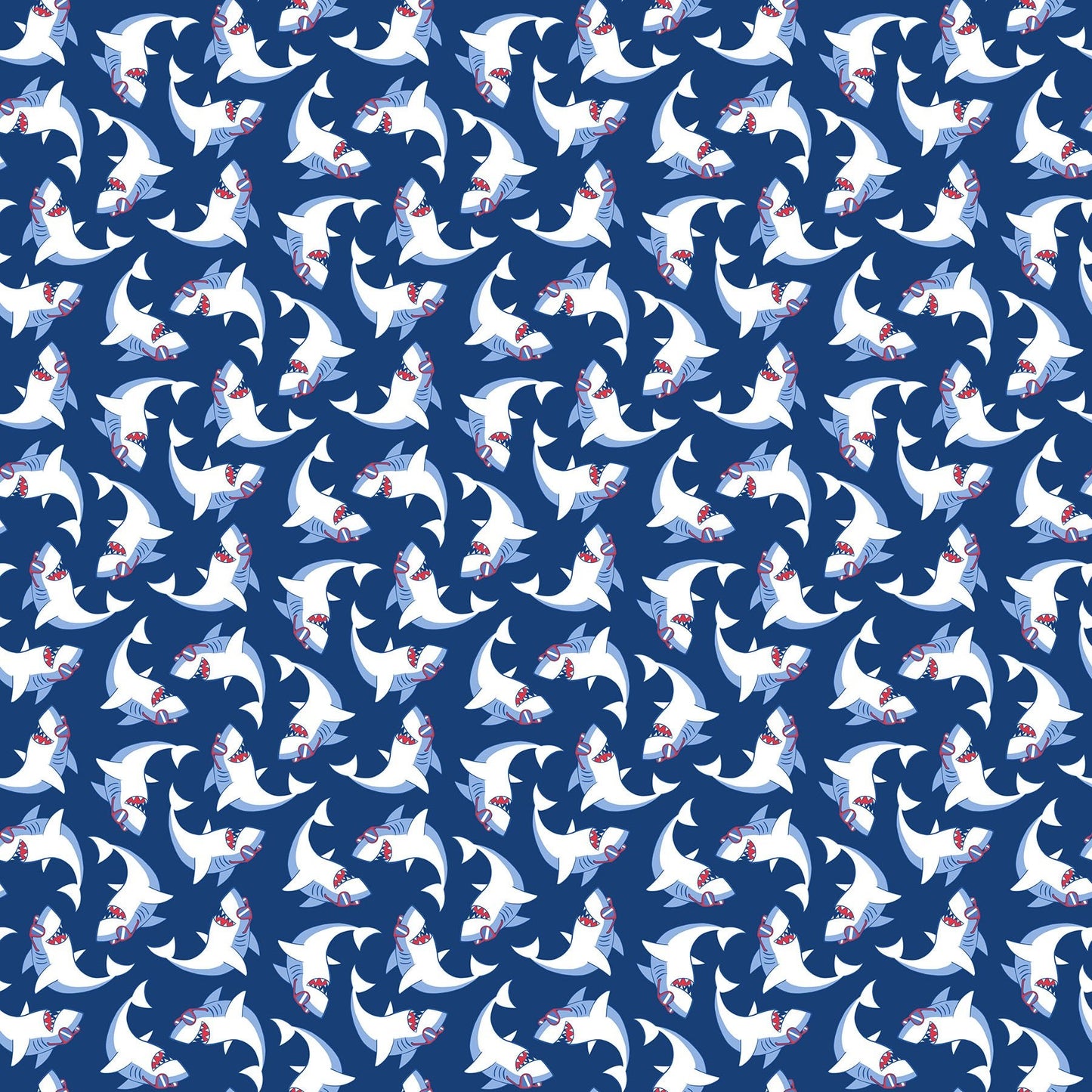 Shark Attack Children's Quilt Fabric 28858 - 48 Tossed Sharks by Northcott - Jammin Threads