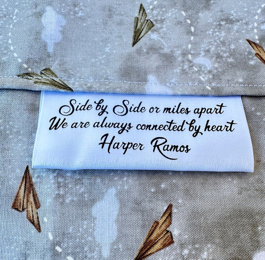 Side by Side or Miles Apart. Personalized Satin Tags - Jammin Threads