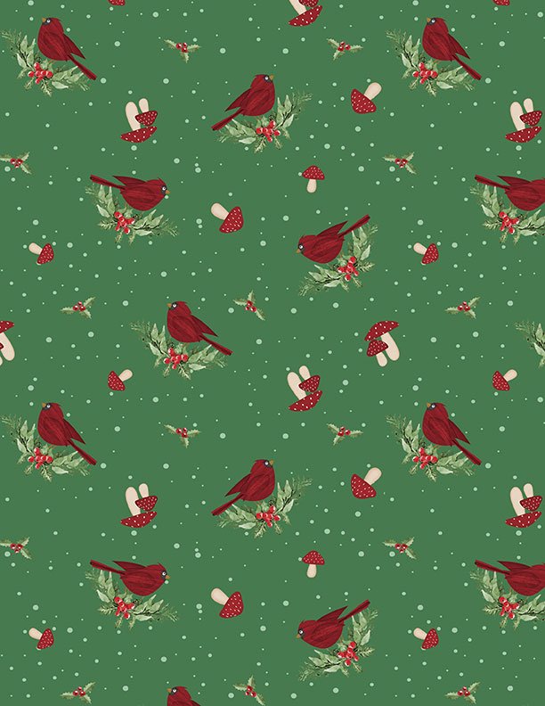 Snowy Gnomies Christmas Quilt Fabric 3074 49375 737 Cardinals Green - Jammin Threads