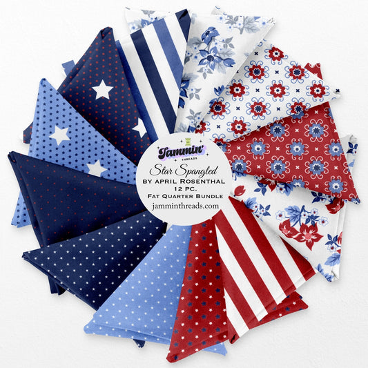 Star Spangled Fat Quarter Bundle – 12 Piece Set for Moda Fabrics – Patriotic Quilt Fabric Bundle – Curated by Jammin’ Threads - Jammin Threads