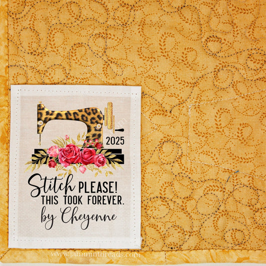 Stitch Please, This Took Forever Quilt Labels – Personalized Funny Quilting Labels – Cotton or Polyester – 6 per Sheet - Jammin Threads