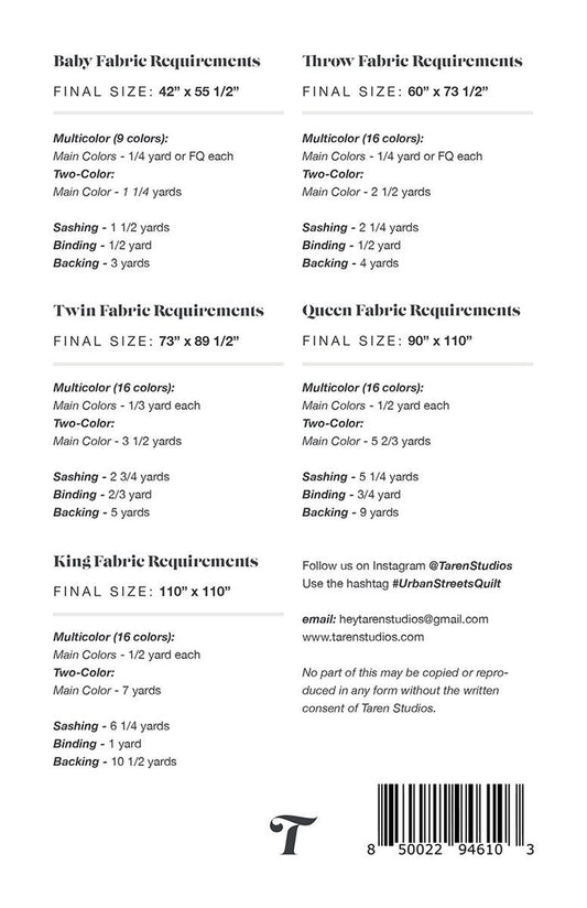 Taren Studios Urban Streets Quilt Pattern - Jammin Threads