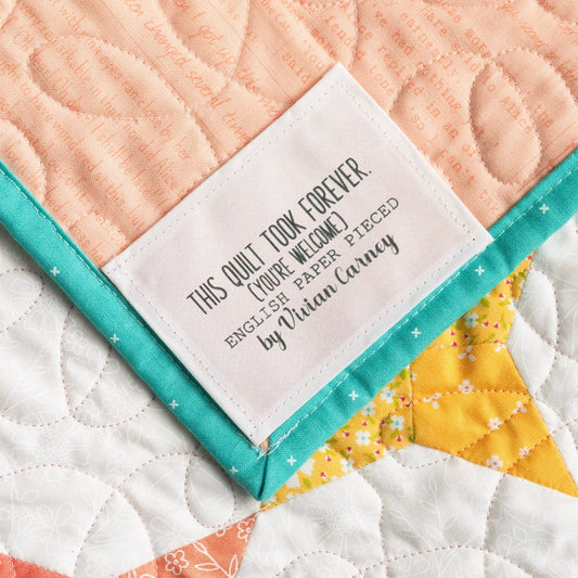 This Took Forever Quilt Labels – Funny English Paper Pieced Quilt Labels – Personalized EPP Labels – Cotton – 9 per Sheet - Jammin Threads