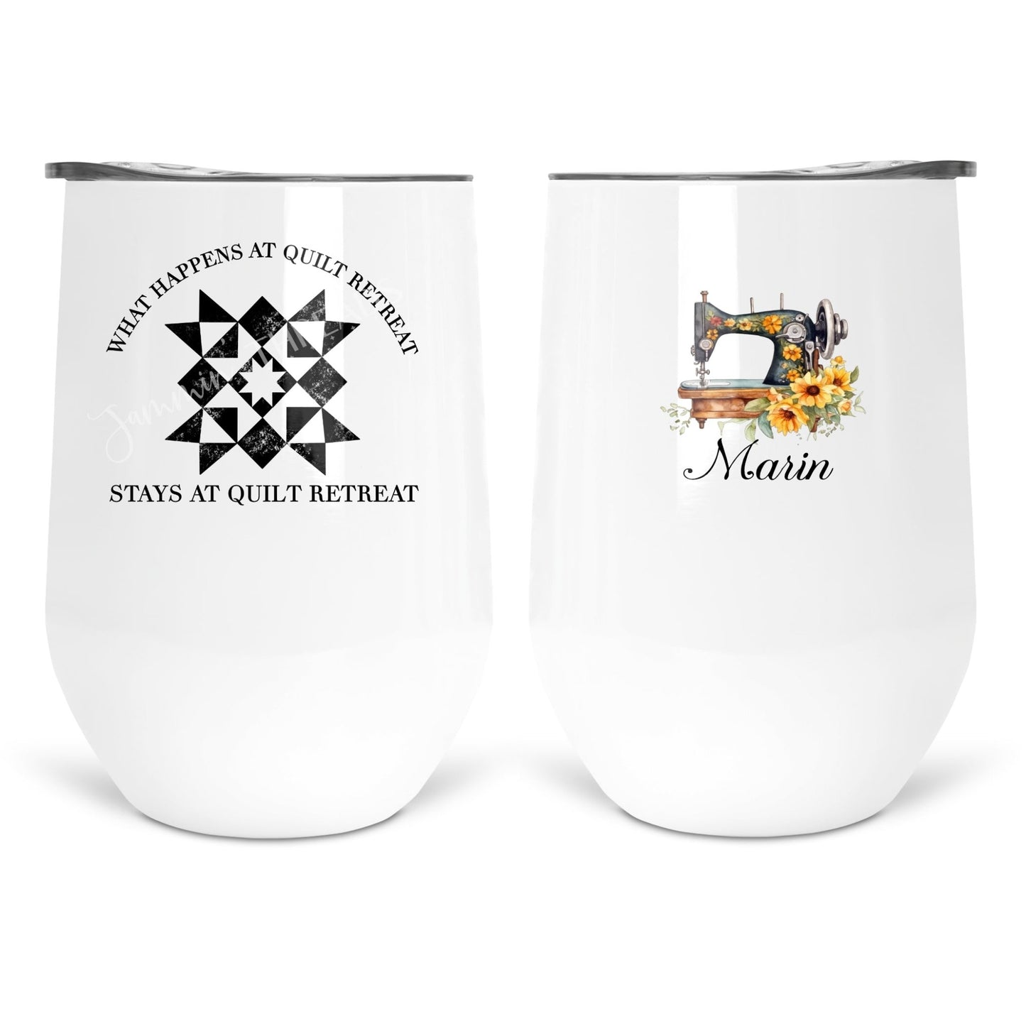 What Happens at Quilt Retreat, Stays at Quilt Retreat. Funny quilting mugs and tumblers - Jammin Threads