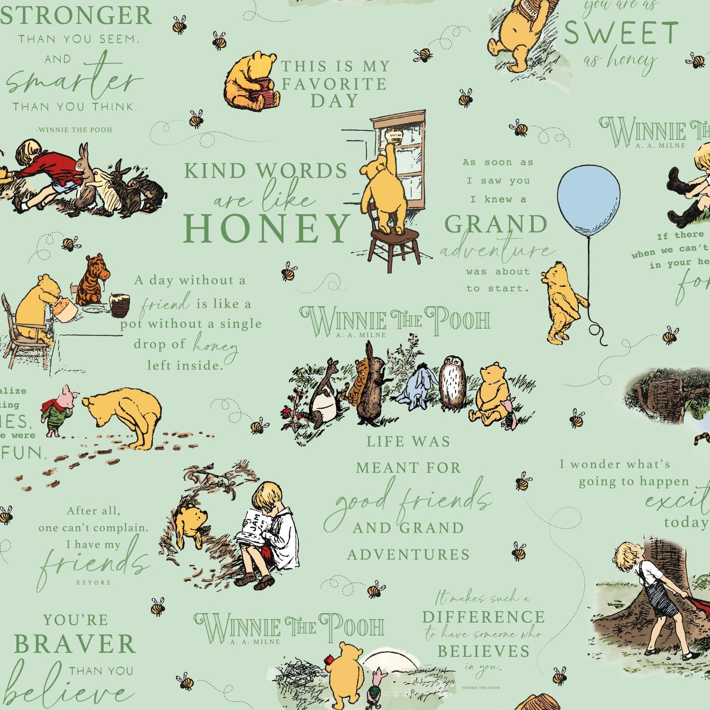 Winnie the Pooh Quilt Fabric Main C17000 - GREEN by Echo Park Paper Co. - Jammin Threads