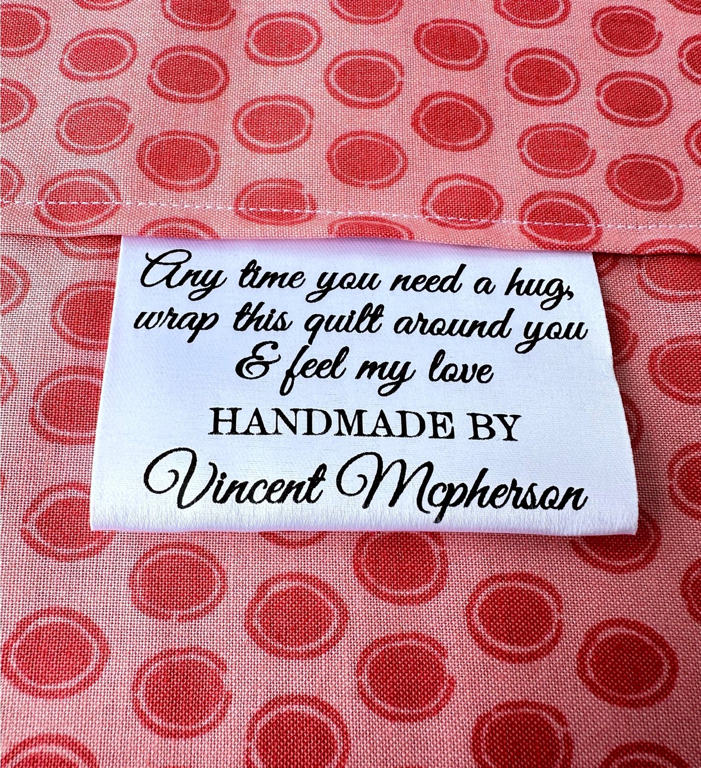 Wrap this Quilt Around you And Feel My Love. Satin Quilt Tags - Jammin Threads