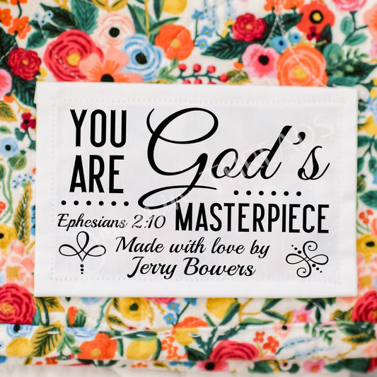 "You Are God's Masterpiece" Quilt Labels – Set of 6 | 2.75x.1.75" Christian Tags – Ephesians Verse (Copy) - Jammin Threads