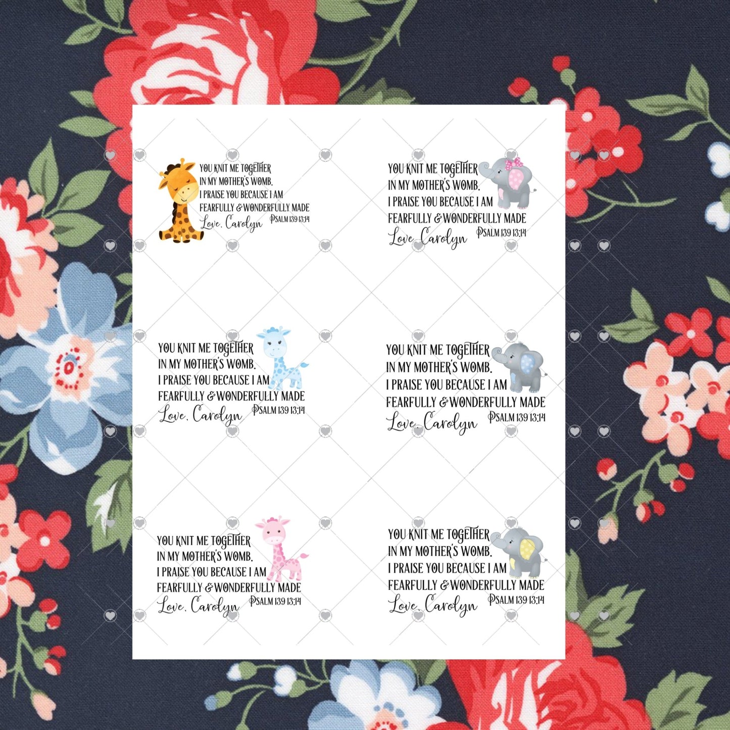 Baby Quilt Labels - Assorted Giraffe and Elephant Personalized Quilt Labels - Jammin Threads