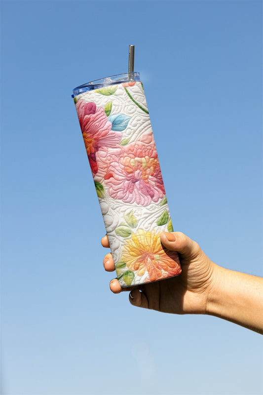 Beautiful Floral Quilt Pattern 20 oz. Skinny Tumbler - Perfect for Quilters - Jammin Threads