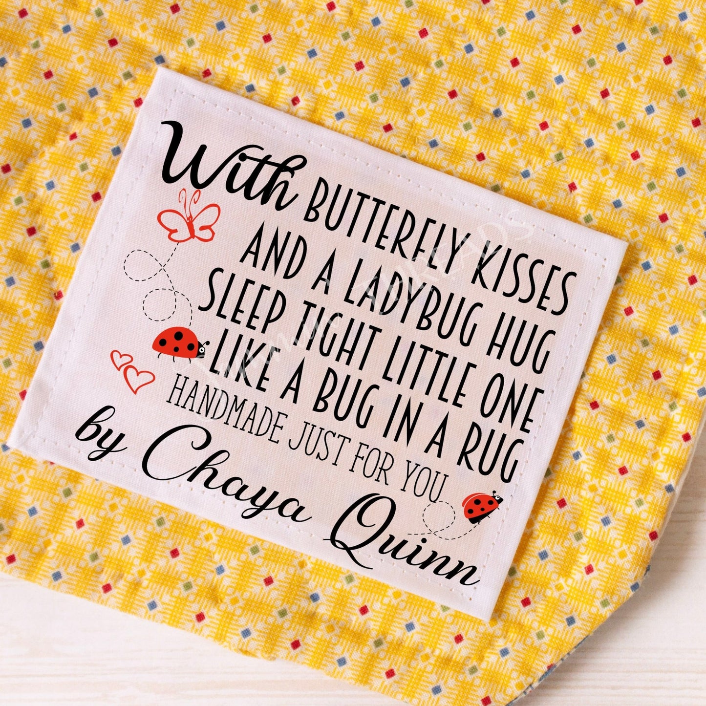 Butterfly Kisses and A Ladybug Hug - Personalized baby and kid's quilt labels - Jammin Threads