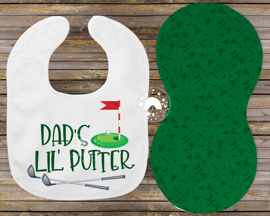 Golfing baby bib and burp cloth - Dad's Little Putter - Jammin Threads