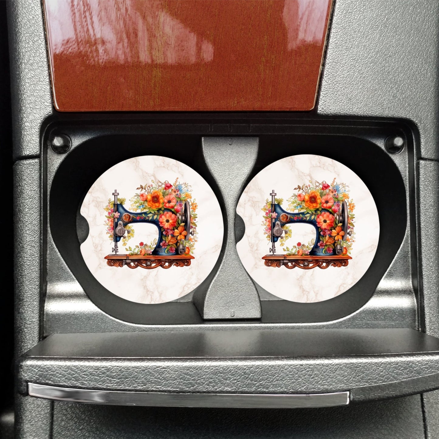 Floral Sewing Machine Car Coaster. Cute car accessories for the quilter - Jammin Threads