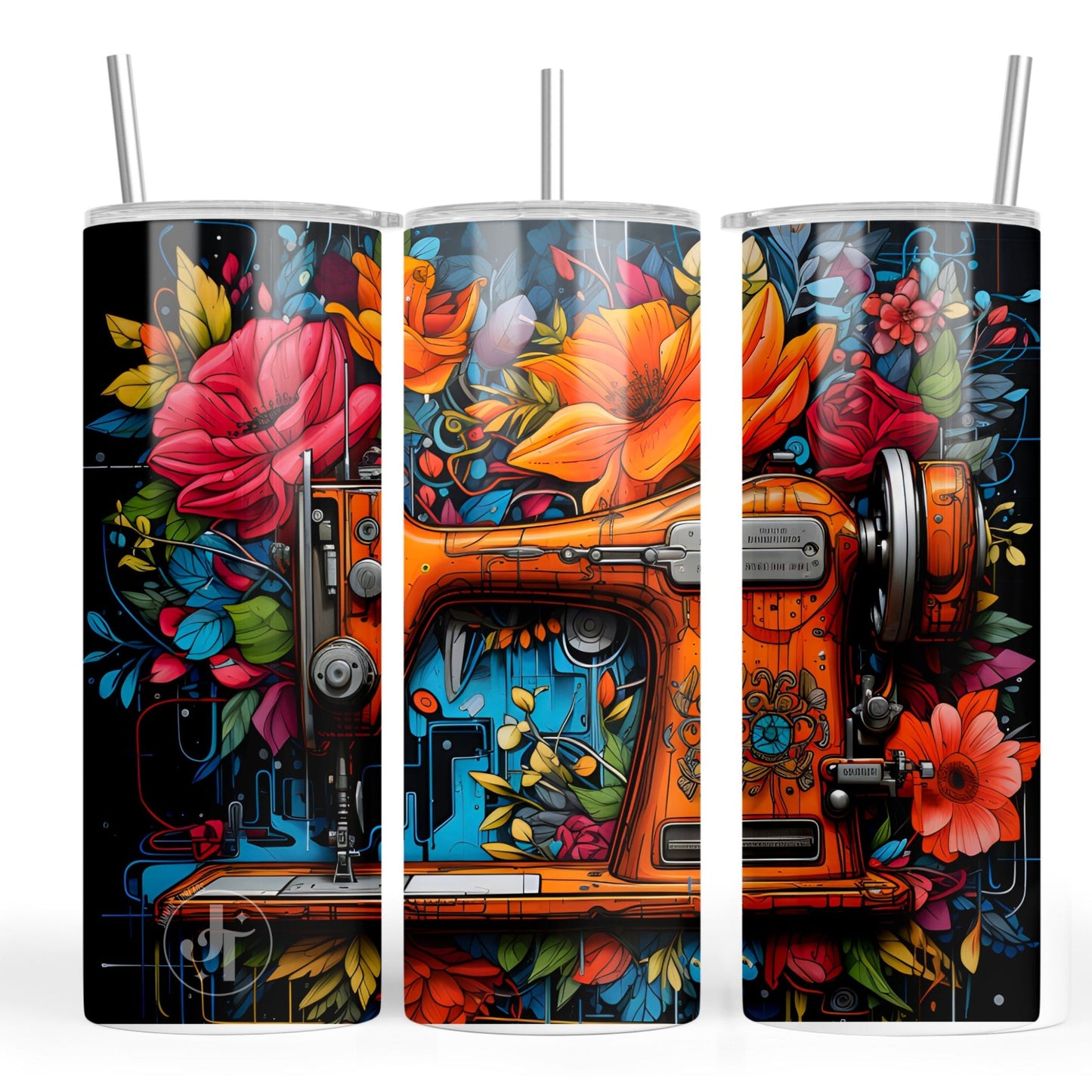 FloralSewing Machine Tumbler - Pretty Insulated Tumbler - Jammin Threads