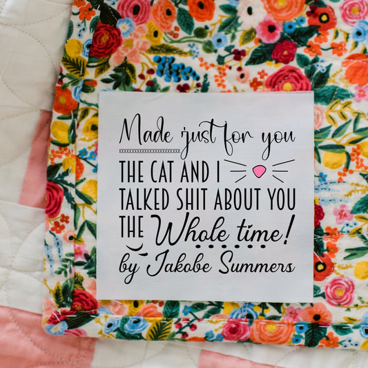 Funny Cat Quilt Labels - Sarcastic, Personalized Quilt Labels - Jammin Threads