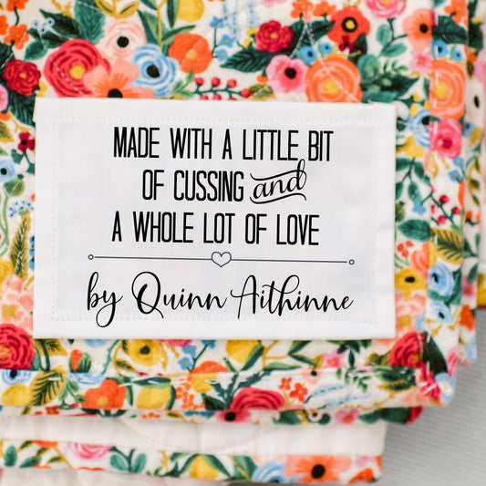 Made with A Little Bit of Cussing and A Whole Lot of Love. Modern, sarcastic quilt labels - Jammin Threads