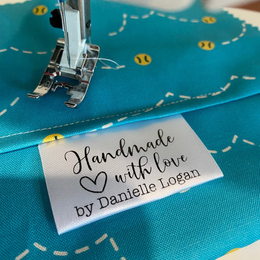Handmade with Love custom label with a cute heart for adding to quilts
