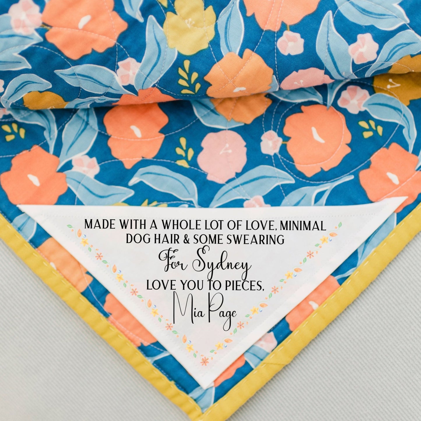 Love, Dog Hair and Swering - Personalized Corner Quilt Label - Jammin Threads